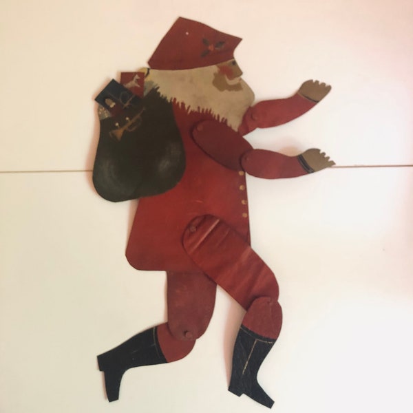 Fantaisie rame articulée Edna Young Metal Art folklorique Père Noël danseur d'ombres Sculpture Tenture murale Décoration de vacances Posable Kris Kringle