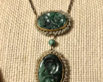 Edwardian Jade Lavaliere Necklace Antique Art Deco Jade Lavaliere Choker Authentic & Original!