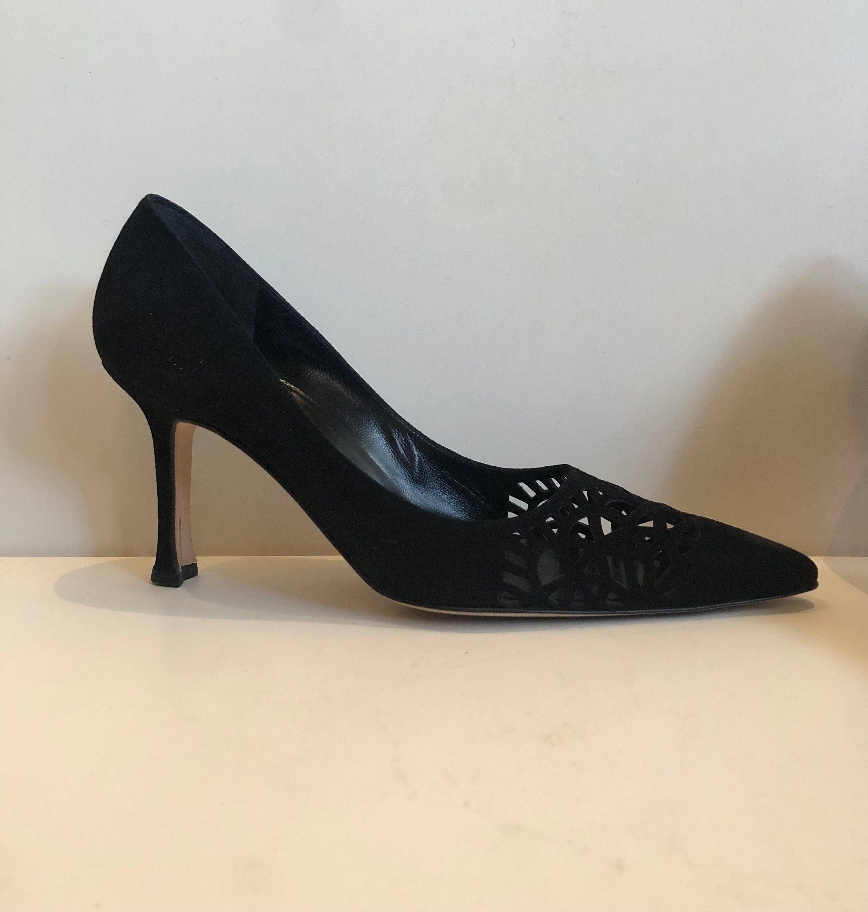 Vintage Black Suede Cutout Manolo Blahnik Pumps Semi Pointed