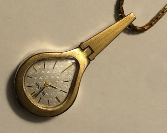 Vintage MCM Bulova colgante reloj collar hecho en Alemania Occidental 17 Jewel Movement ca 1960s tal cual