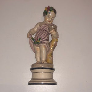 Antique Spring Putti Holding Eggs Flowers Rare 19th C Antique Italian Four Seasons Putti Statue One of Set of 4 Figurines Estate Statuette
