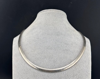 Vintage Silver Omega Chain Collar Choker Necklace 22.3 grams 18” 6mm Unmarked Italian Sterling? Statement Designer Jewelry