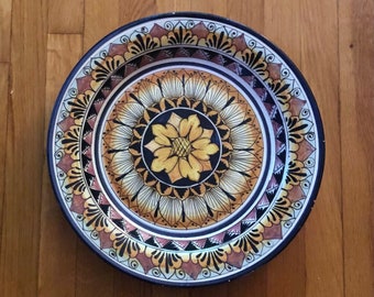 Huge Vintage Ceramic Charger Serving Platter Wall Art Hanging Italian or Spanish Mexican Talavera Sunflower Floral European Country Decor