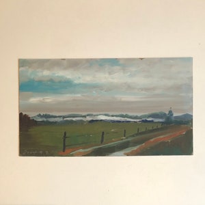 Miniatura vintage de pintura al óleo alemana: Montañas bávaras serenas, camino rural y valla rústica de Josef N. Jochen Sengfelder, Baviera, Alemania, 91, n.° 1