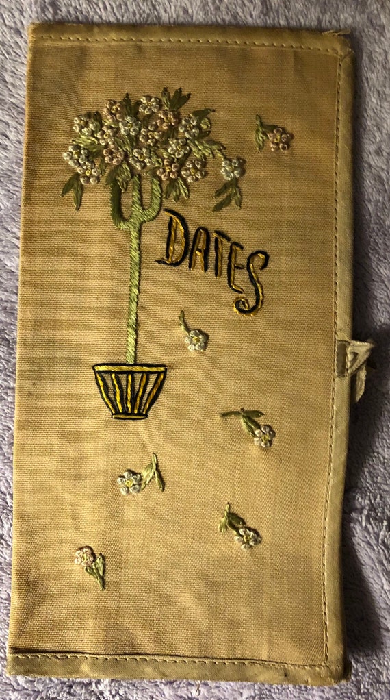 Art Deco Linen DATES Folding Wallet or Folder Han… - image 2