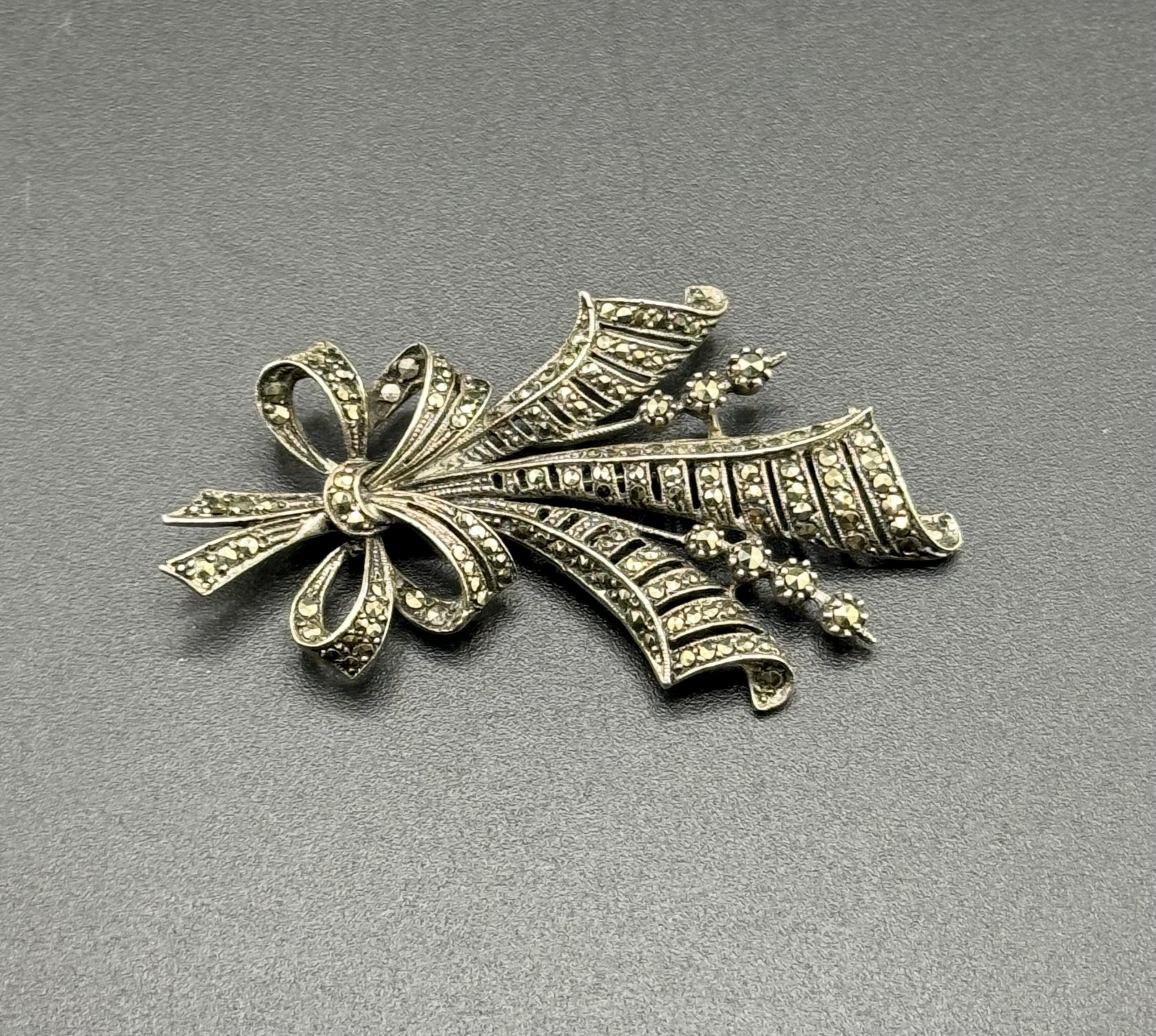 Broche Vintage En Argent Avec Marcassites - Bijou Ancien élégant Pour Femme