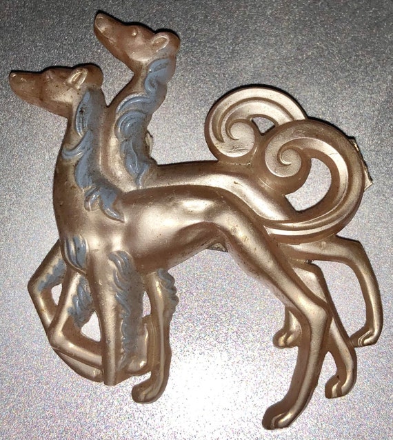 Antique Art Deco 1930s Celluloid Borzoi Brooch Wh… - image 5