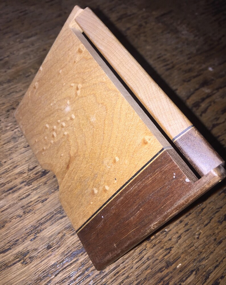Vintage Birdseye Maple Card Case Vintage Handmade Wooden Inlay Business Card Holder SALE