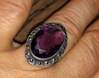 Art Deco Amethyst Marcasite Ring Setting for Restoration Size 6.5 Sold As Found Destash