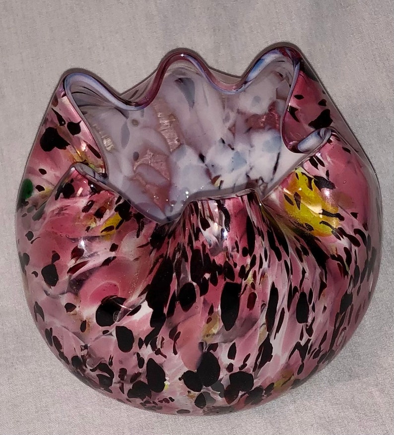 Vintage End of the Day Art Glass Rose Bowl Pink Ruffle Art Etsy