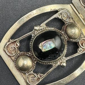 Magnífica pulsera vintage de abulón de ónix mexicano, brazalete de ónix mexicano, hecho en México, 29,9 g imagen 12