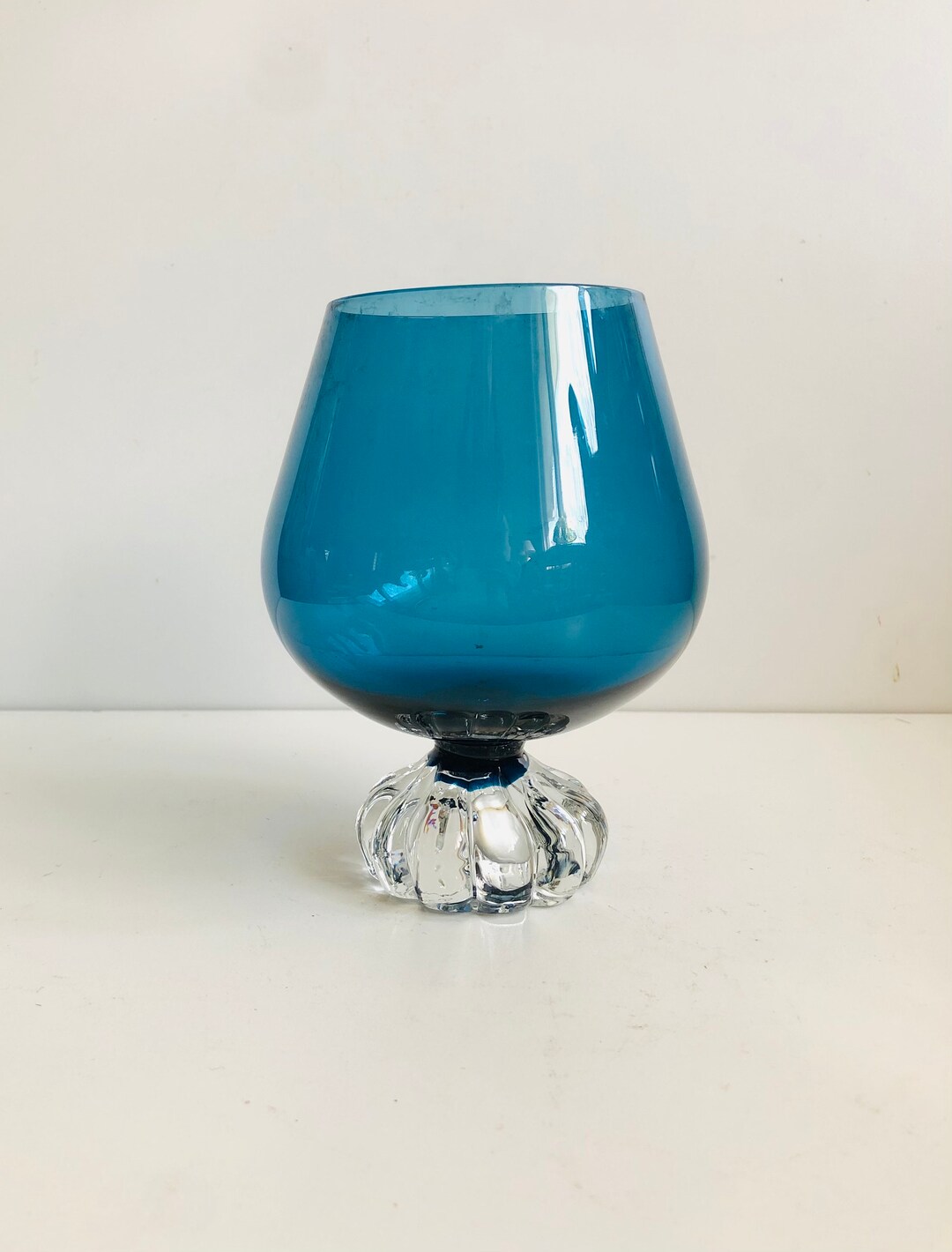 MCM Scandinavian Art Glass Brandy Snifter Blue Swedish Glass Aside