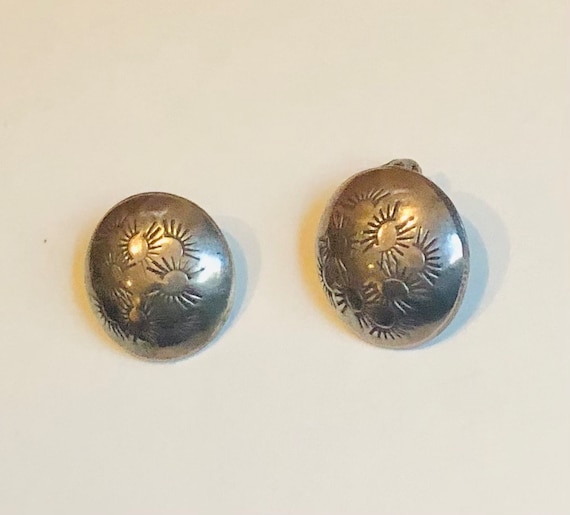 Vintage Native American Silver Dome Concho Earrin… - image 1
