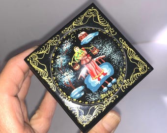 Russian Lacquer Miniature of Russia Russian Fairytale w Castle 