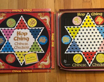 Chinese Checkers Set Hop Ching Chinese Checkers Board Vintage 1960s-70s Pressman Toy Corp Metal Toy Set Tin w Orig Box SALE