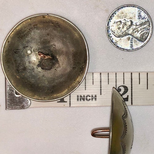 Vintage Native American Large shops Silver Tribal Buttons Pair of Large Hand Made Navajo Domed 1 1/4 Inch Ea Four Legged Star Design Indian Pawn