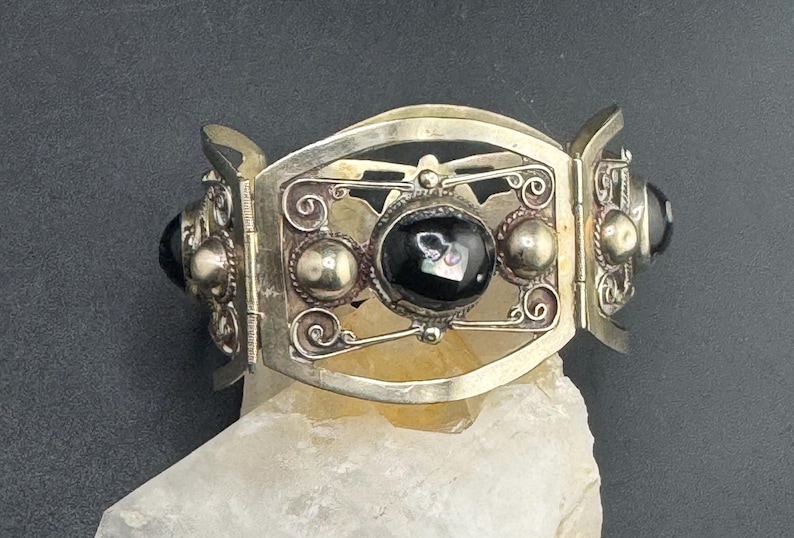 Magnífica pulsera vintage de abulón de ónix mexicano, brazalete de ónix mexicano, hecho en México, 29,9 g imagen 4
