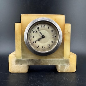 Antique Art Deco Miniature Marble Clock for Dresser Mantle Clock Windup As Is NON RUNNING Restoration Project “Foreign” Movement