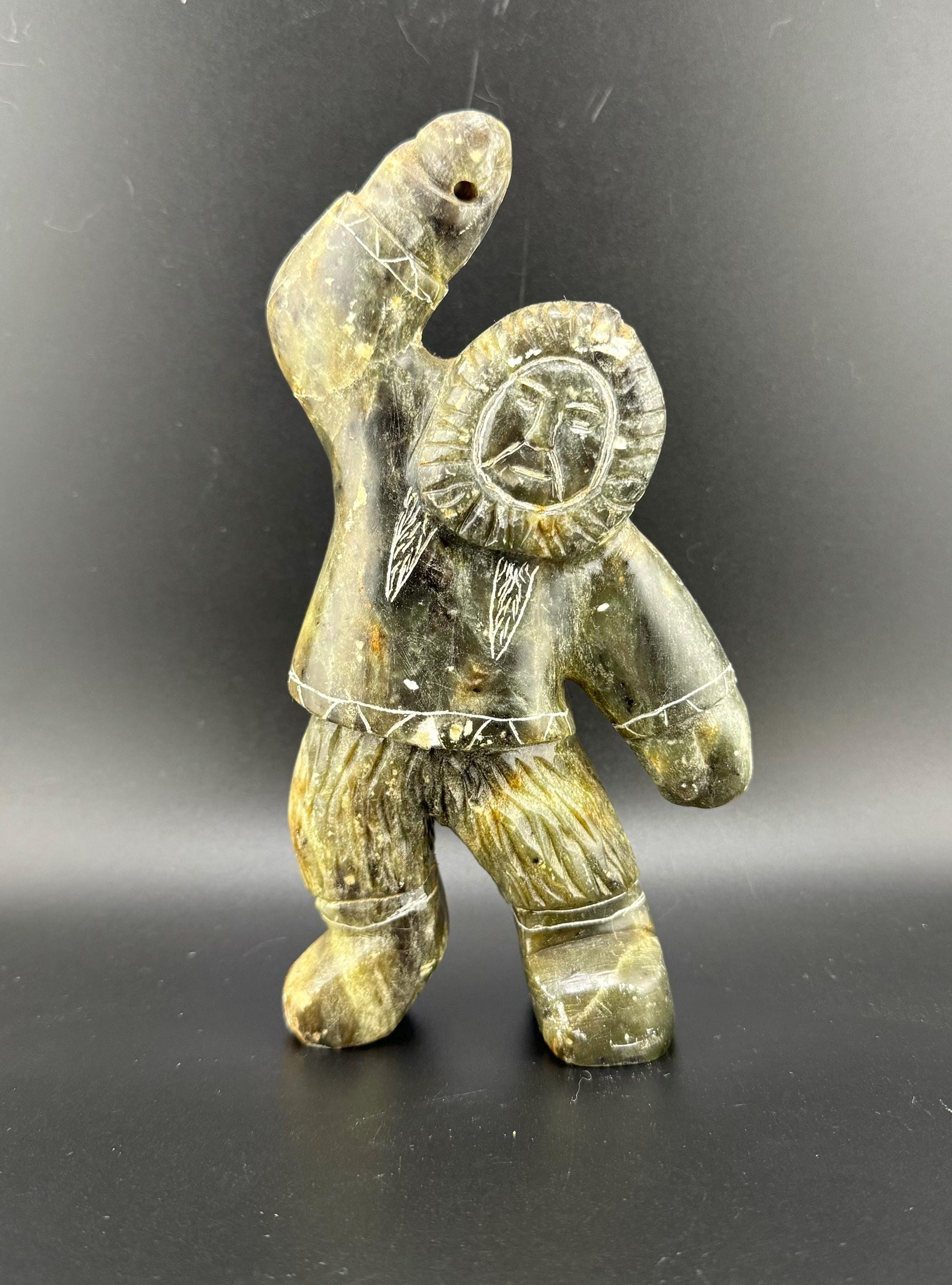 Vintage Alaskan Soapstone Sculpture Inuit Eskimo Hunter