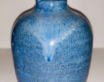 Brilliant Blue Drip Glaze Art Pottery Vase Artist Signed Hand Thrown Ceramic Bud Vase Flower Vase