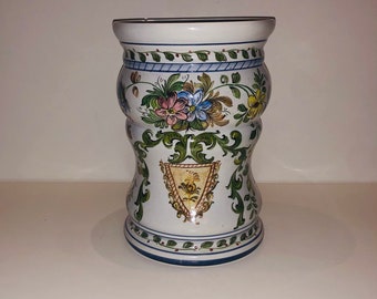 Vintage peint à la main, pharmacie italienne, vase, porte-ustensiles, pot d'apothicaire, pot de mauvaises herbes, récipient de cuisine, majolique, majolique, faïence, navire tel quel