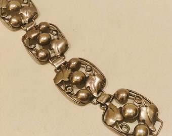 Gorgeous Vintage Sterling Silver Swirly Ivy Leaves Panel Bracelet 29.8 grams