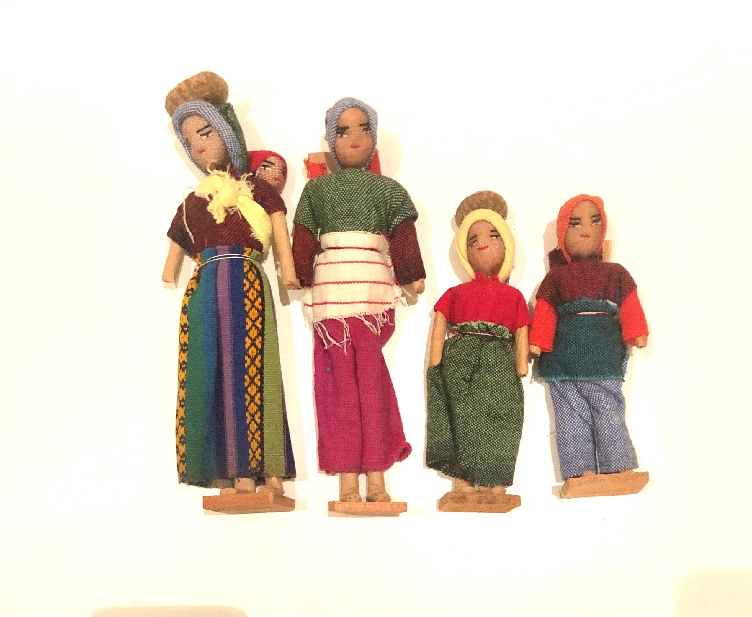 Vintage Handmade Indigenous South or Central American Family Doll Father Mother Children Babies Figures Guatamalan Peruvian Mexican Hispanic