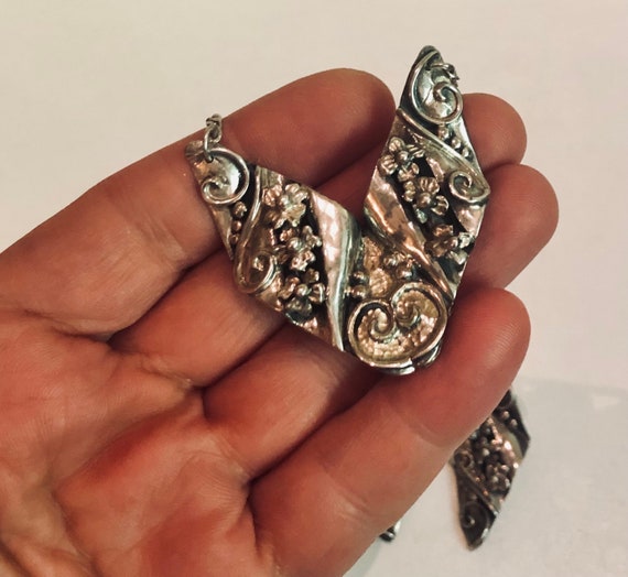 Ornate Handmade Hammered Sterling Silver Nouveau … - image 6
