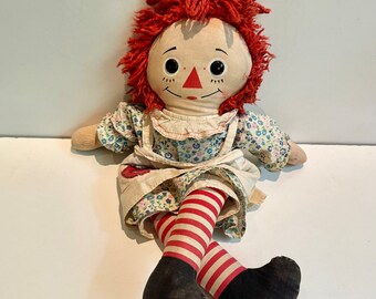 Vintage Knickerbocker Raggedy Ann Doll ca 1960s-70s 15” Folk Art  Doll Mid Century Gen X Toys