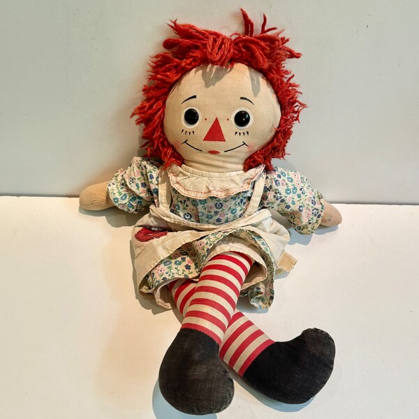 Vintage Knickerbocker Raggedy Ann Doll ca 1960s-70s 15” Folk Art  Doll Mid Century Gen X Toys