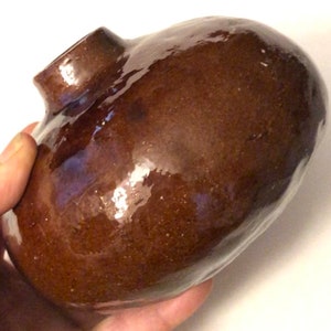 Handmade Studio Pottery Ball Vase Studio Art Pottery Round Clay Pot Vase American Art Pottery Brown Drip Glaze Terracotta Vase