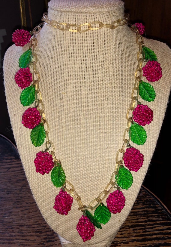 Art Deco Celluloid Raspberry Dangle Necklace Authe