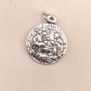Vintage Sterling Silver Holy Birth Religious Medal Baby Jesus Catholic Charm Pendant French Rosary Medallion