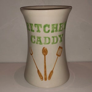 Charming 1979 Ceramic Kitchen Caddy Utensil Crock Kitchen Countertop Organizer Hobbyist Signed Baking Cooking Chef Gift