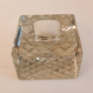 Brilliant Vintage Single Oleg Cassini Lead Crystal Votive Candle Holder Crisscross Cut Crystal Cube Pillar Formal Table Decor Designer Glass