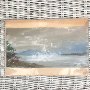 Miniatura vintage de pintura al óleo alemana: Serenas montañas bávaras, lago, río y orilla, firmada por Josef N. Jochen Sengfelder, Baviera, Alemania, 91, n.° 5