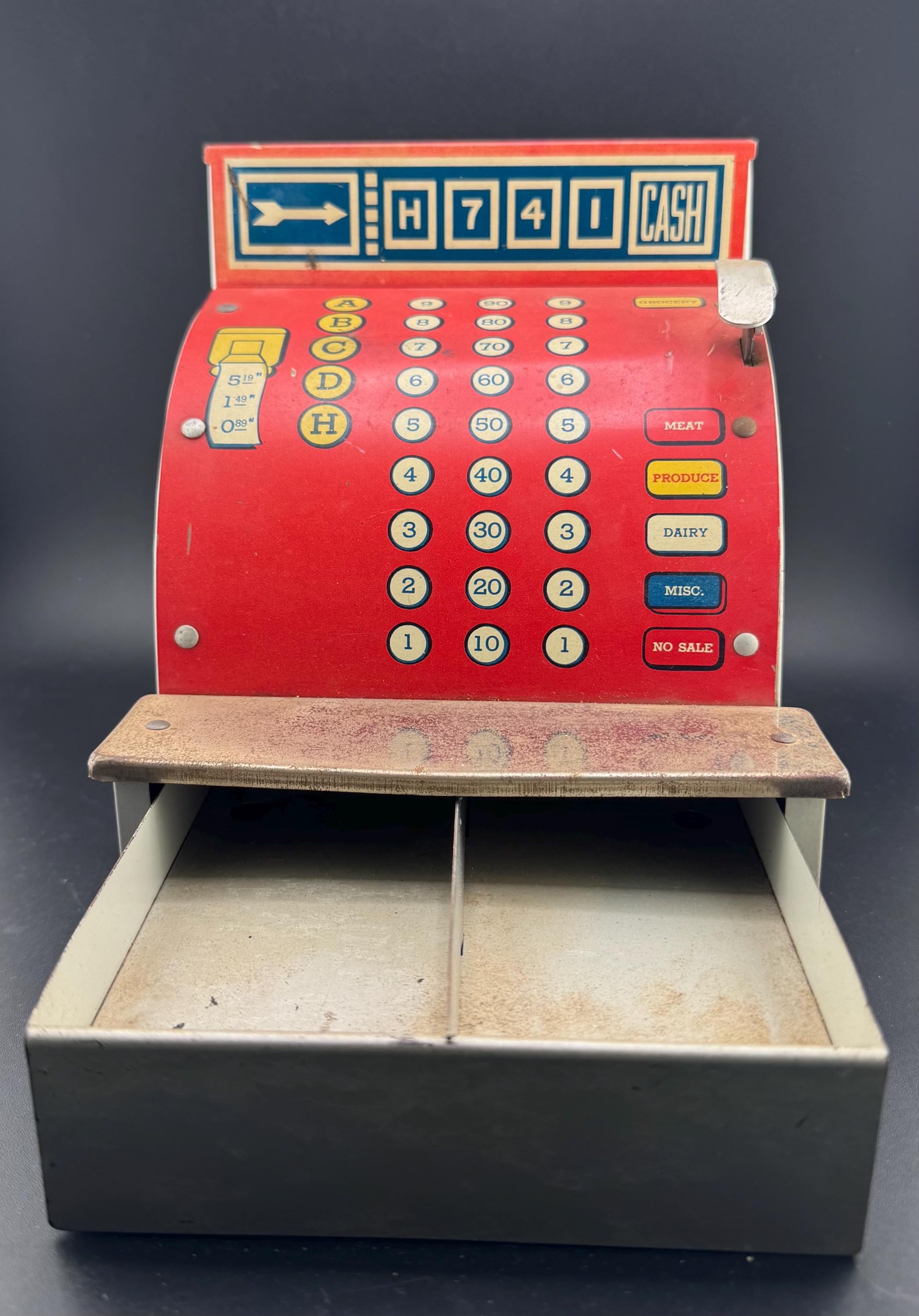 Vintage Red Toy Cash Register Tom Thumb Size Playhouse Grocery