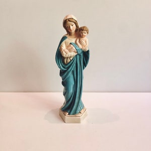 Vintage gesegnete Mutter Madonna und Kind Baby Jesus Chalkware Papier-Mâché Statue Ardco feine Qualität Made in Japan religiöse Altar Statue