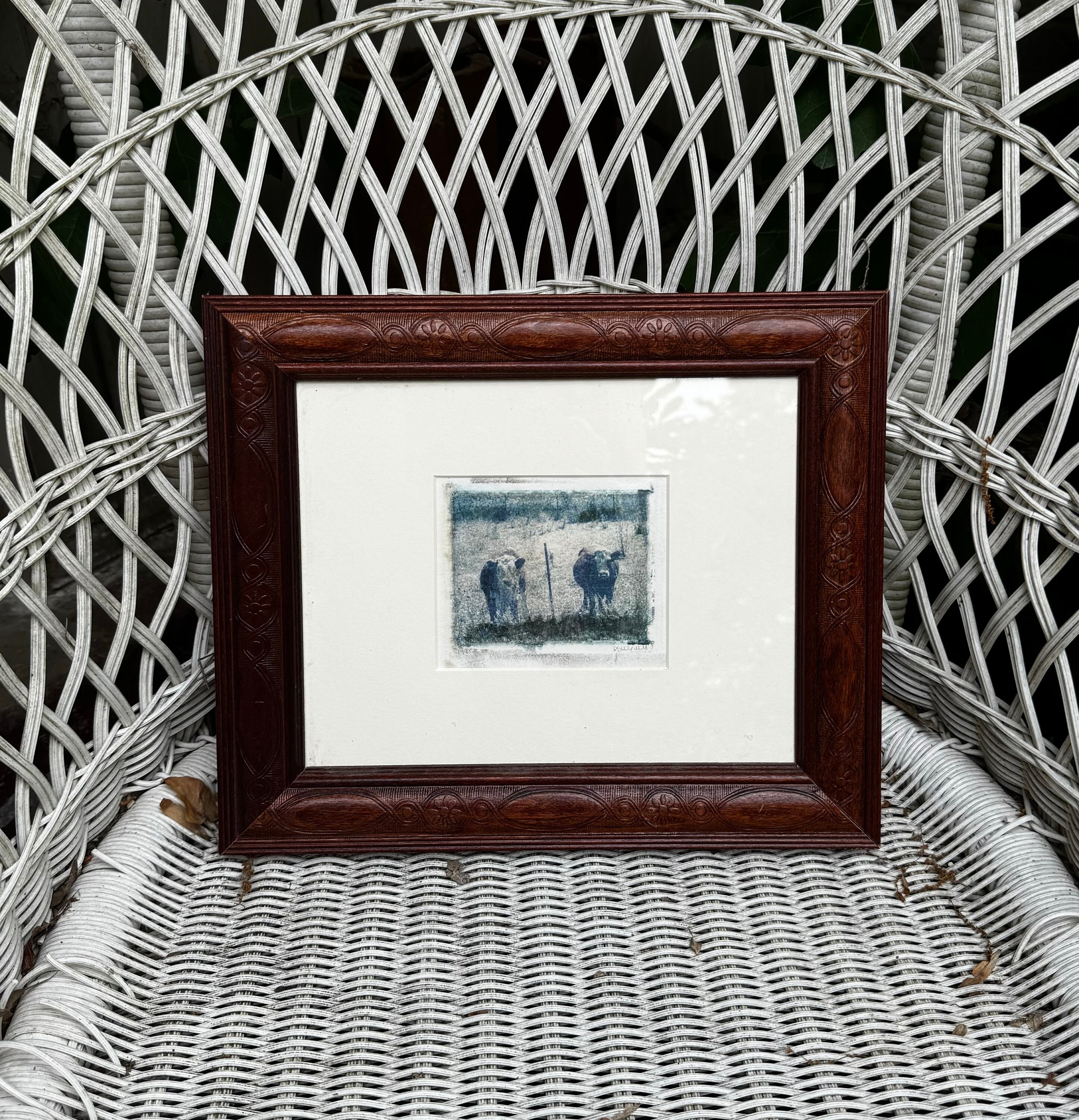 Vintage koeweide afbeeldingsoverdracht foto David Wynett in mooie lijst Atlanta Art boerderij pastorale scène