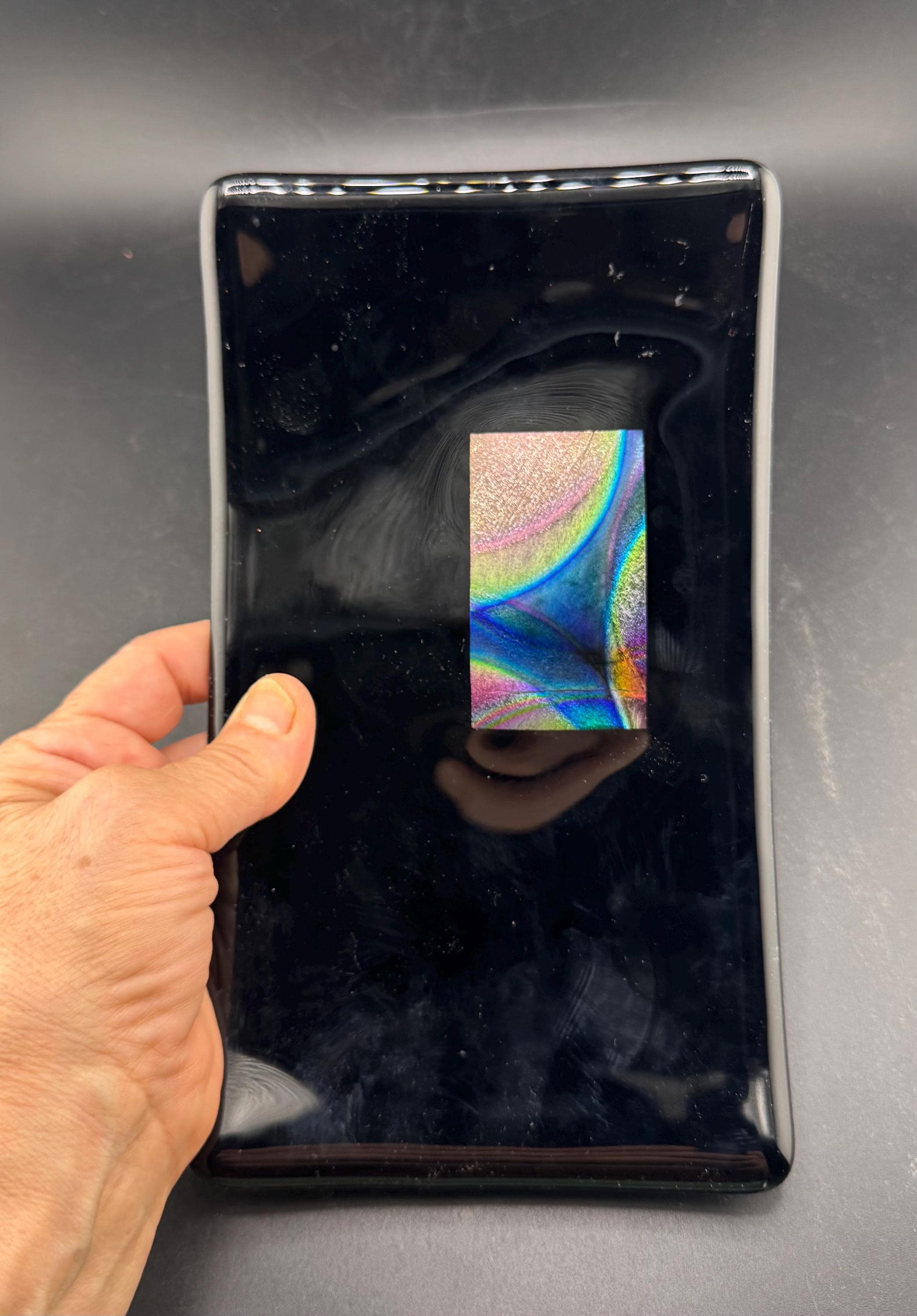 Signed Art Glass Postmodern Dichroic Iridescent Trinket Dish  display picture 1
