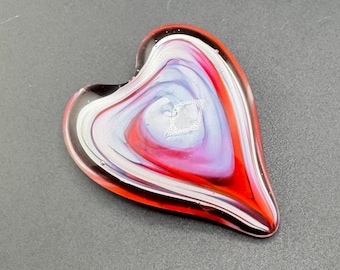 Vintage Dockyard Glassworks Art Glass Puffy Heart Paperweight Sculpture Red & White Peppermint Swirl Made in Bermuda Sweetheart Gift