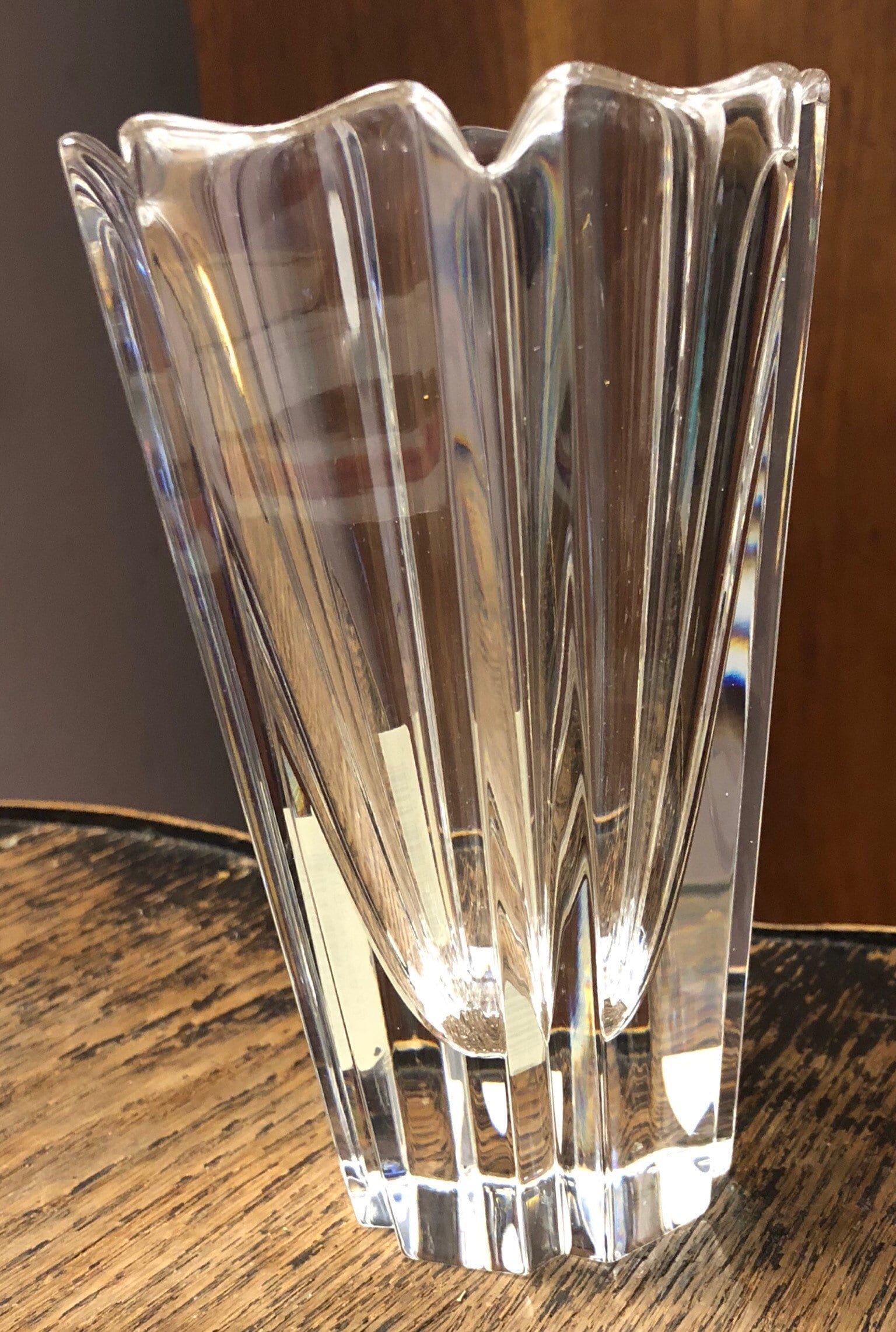 Orrefors Crystal Vase Signed Mint in Box 5 5/8" Heavy MCM 1980s Swedish Crystal Vase Lars Hellsten Corona Vase in Original Box