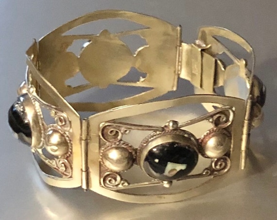 Superb Vintage Mexican Onyx Abalone Bracelet Mexi… - image 1