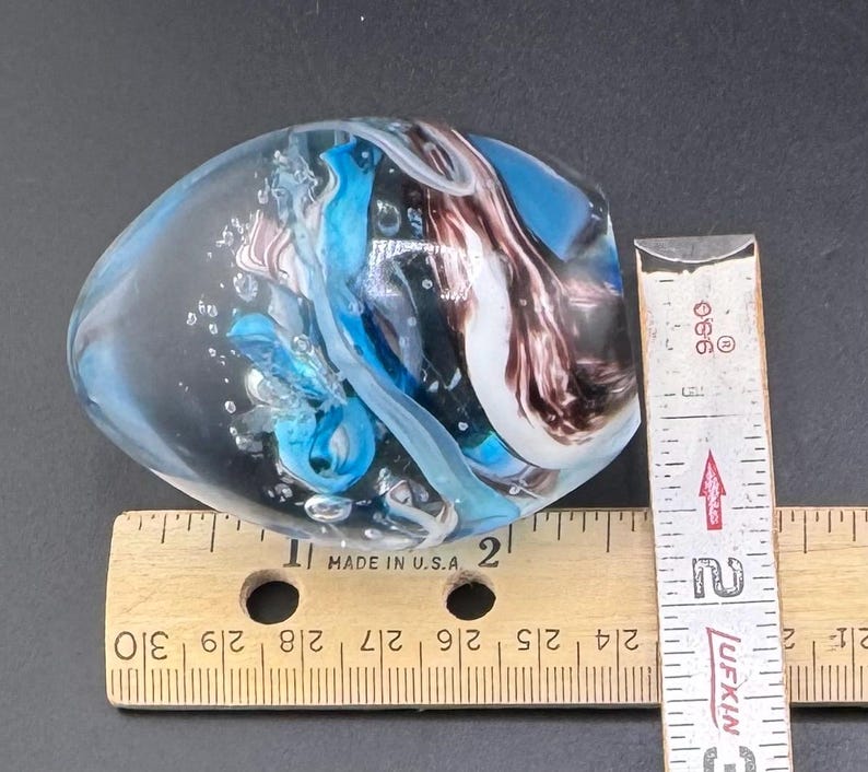 Vintage Art Glass Paperweight Egg Ocean Storm Blue Swirl & Bubbles by ...