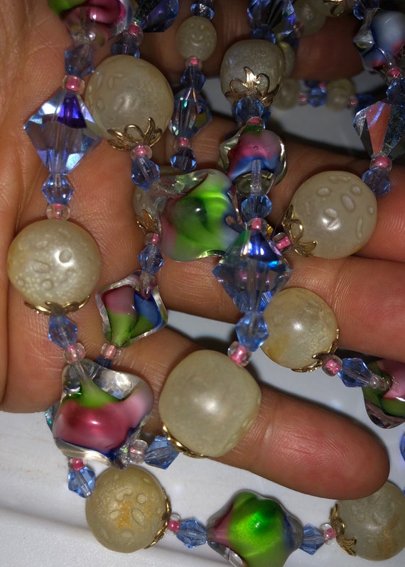 Art Glass Choker Antique Multistrand Necklace Vin… - image 7