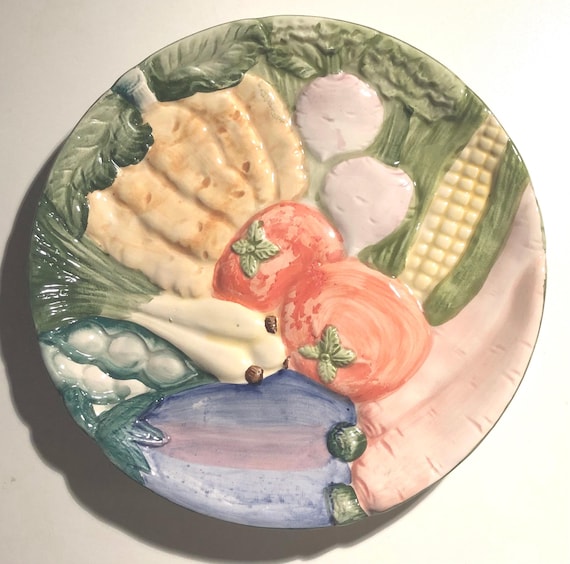 Vibrant Fitz & Floyd Vegetable Garden Raised Canapé Salad Plates