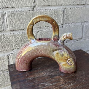 Fabulous Art Deco Inspired Vintage Postmodern Slab Pottery Ornamental Pitcher Hand Built Modernist Style Teapot Vessel
