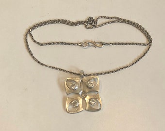 Vintage MCM Finnish Silver Rock Crystal Medallion Pendant Finnfeelings Necklace Modernist Kultakeskus Oy