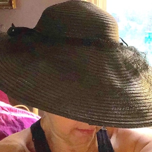 Wide Brimmed Cartwheel Hat Elegant 1940s Black Wide Brim Hat Movie Star Statement Hat Hollywood Glamor!