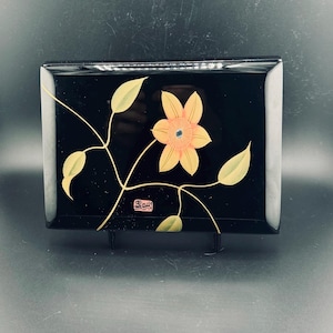 Vintage Japanese Aizu Lacquer Fumibako Letter Box Keepsake Jewelry Dish Urushi Maki-e Stash Pot Sakura Heiando Abalone Shell Inlay